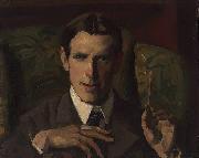 Self-portrait, bust showing hands, Hugh Ramsay